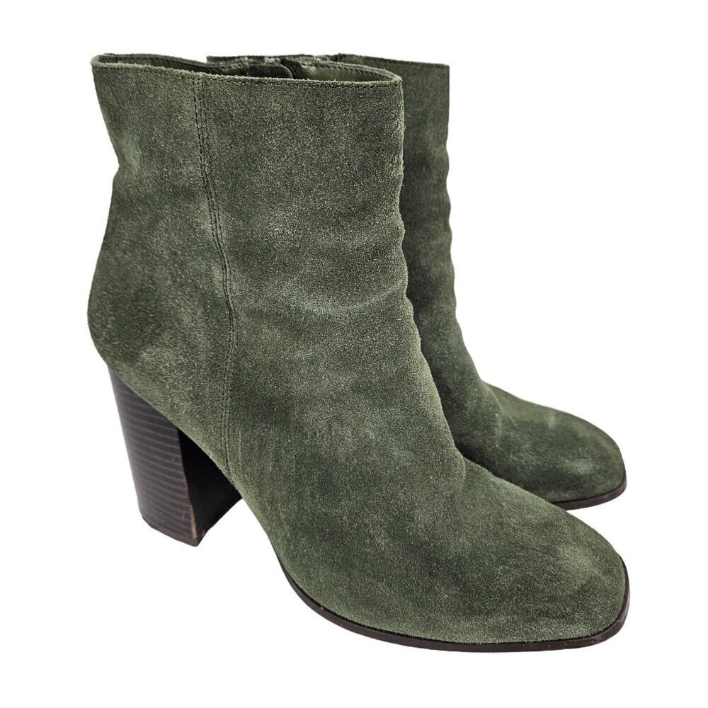 Nordstrom Rack Harper Lea Olive Green Suede Stacked Heel Square Toe Ankle Boot